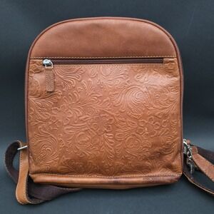Jack Georges Backpack Embossed Tooled Genuine Leather Brown Purse Bag